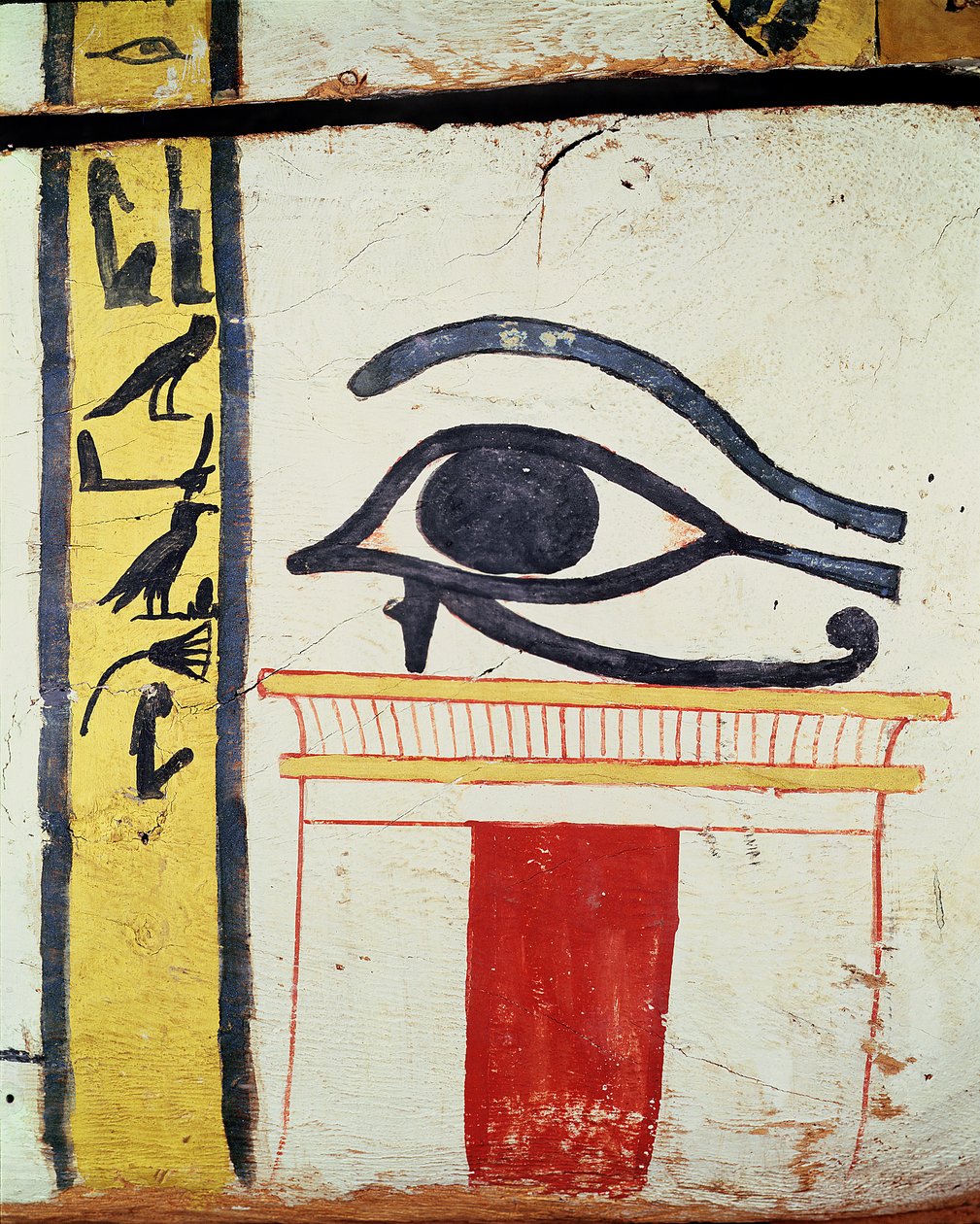 Wedjat Eye, detalj från sarkofaglocket till Madjas fru, Nya riket, ca 1450 f.Kr. (målat trä) av Egyptian 18th Dynasty