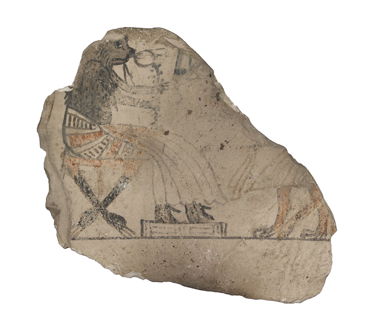 Ostracon av kalksten med humoristiska skisser i rött och svart bläck kalksten målad med svart och rött bläck av Egyptian 19th Dynasty
