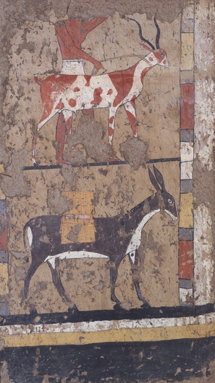 Antilop och åsna som bär vete från graven av generalen och kung Itis kansler i El Ghebelen nära Luxor. 2200-2000 f.Kr. (väggmålning) av Egyptian