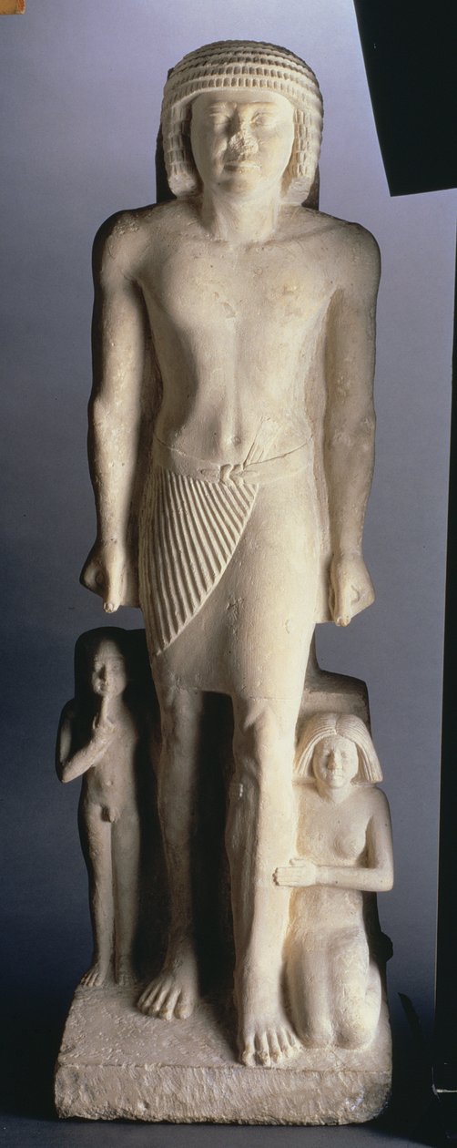 Familjegrupp, möjligen från Saqqara, Gamla kungariket, sent 5:e till tidig 6:e dynastin (målad kalksten) av Egyptian