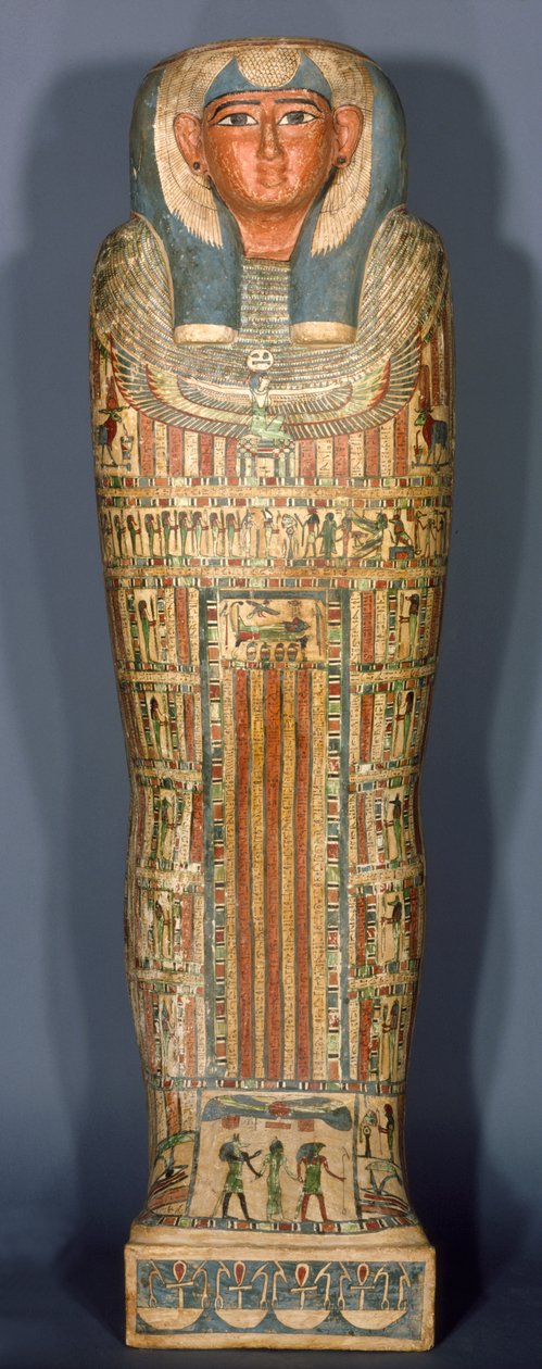 Djedmuts inre kista, 26-25:e dynastin, sen period, c.715-525 f.Kr. (trä med linne, gesso och färg) av Egyptian