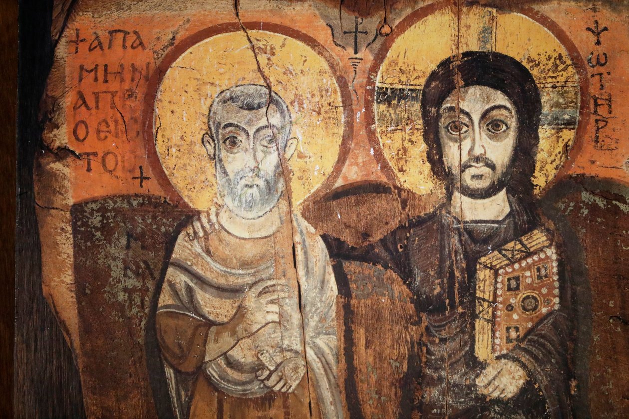 Jesus och medel i en 600-talsikon av Egyptian