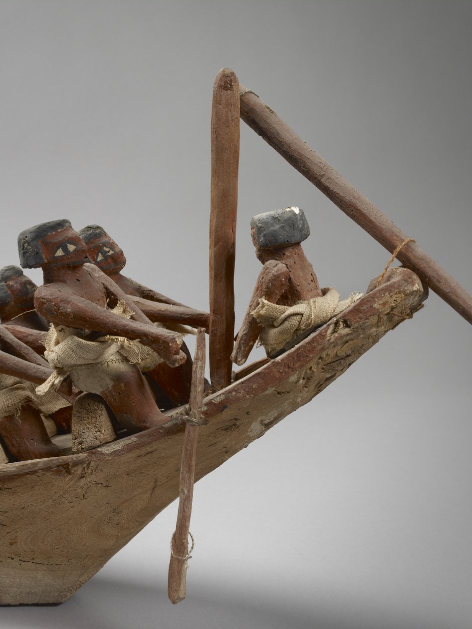 Modell av begravningsbåt från Beni Hasan, troligen från Mellersta riket, ca 2060-1786, detalj i blandad media av 107032 av Egyptian