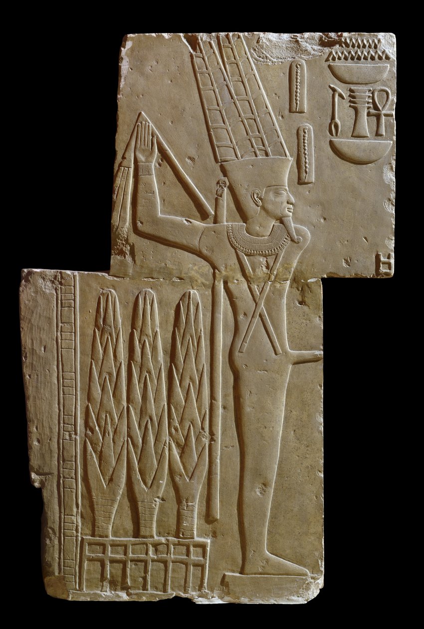 Relief av guden Min (kalksten) av Egyptian