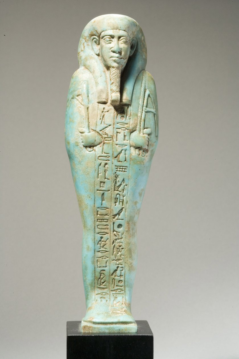 Ushabti-figur för Hor-Khebi, sen dynastisk period, sent 25:e-tidigt 26:e dynastin, c.700-600 f.Kr. (fajans) (se 270353 för baksidan) av Egyptian
