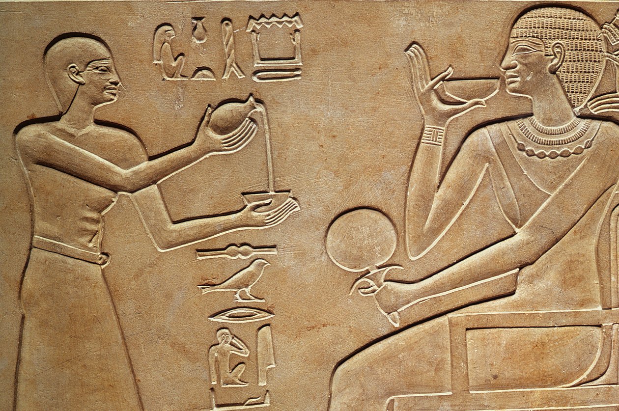 Drottning Kawit på hennes toalett, från drottning Kawits sarkofag, hittad i Deir el-Bahri, Mellersta kungariket, c.2061-2010 f.Kr. av Egyptian 11th Dynasty