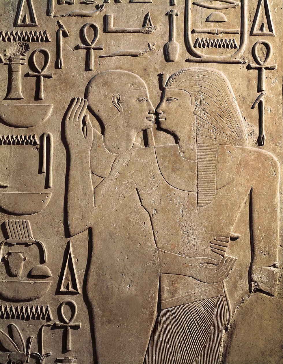 Kung Sesostris I med guden Ptah från Karnak, Sesostris I:s grav, Mellersta kungariket, dynasti XII av Egyptian 12th Dynasty