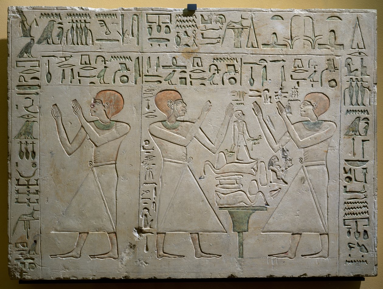 Mery, Hetepuy och Khety, gemensamma kansler under Senwosrets (Sesostris) I:s regeringstid, målad kalkstensstele, egyptisk civilisation, Mellersta kungariket, dynasti XII av Egyptian 12th Dynasty
