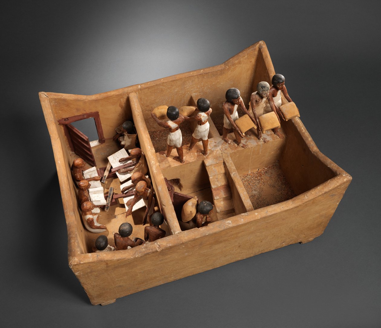 Modell av ett spannmålsmagasin med skriftlärda från Meketres grav, c.1981–1975 f.Kr. (trä, gips, färg, linne, spannmål) av Egyptian 12th Dynasty