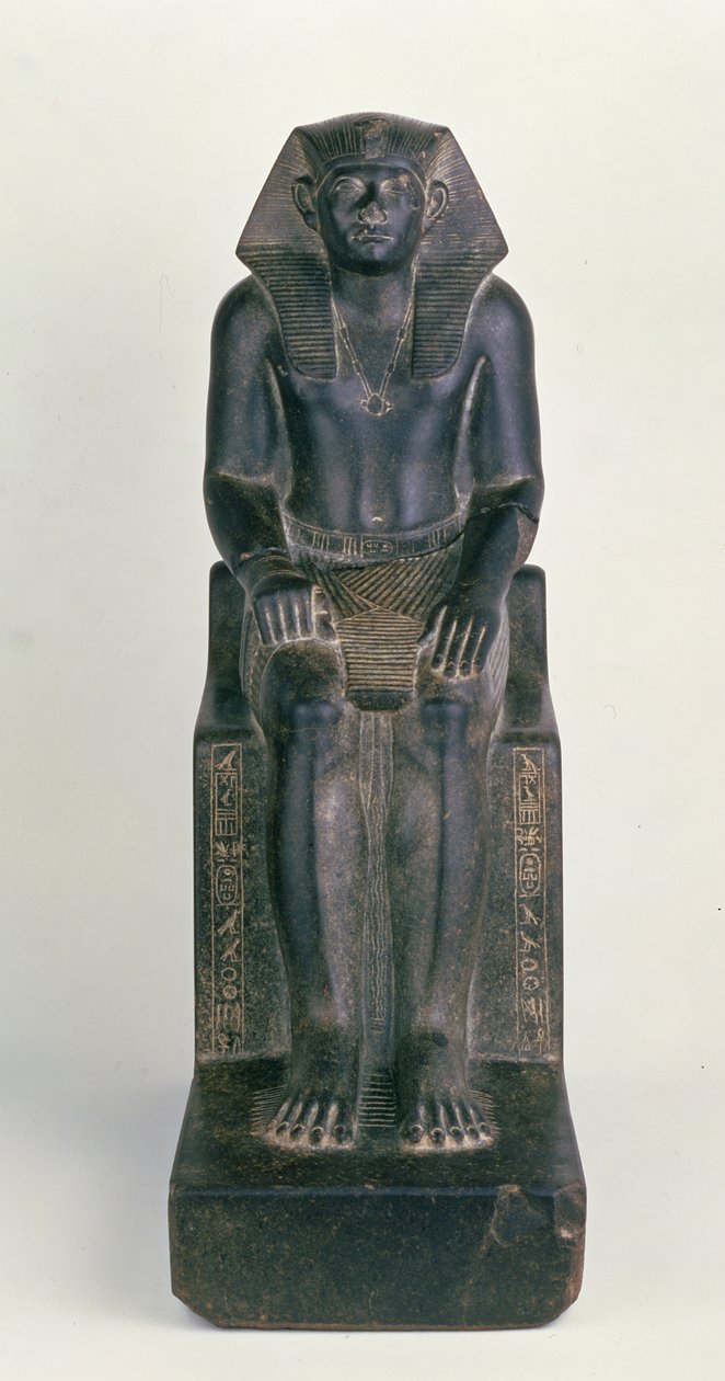 Sittande staty av Sesostris III, från Hierakonpolis, Middle Kingdom (svart granit) av Egyptian 12th Dynasty