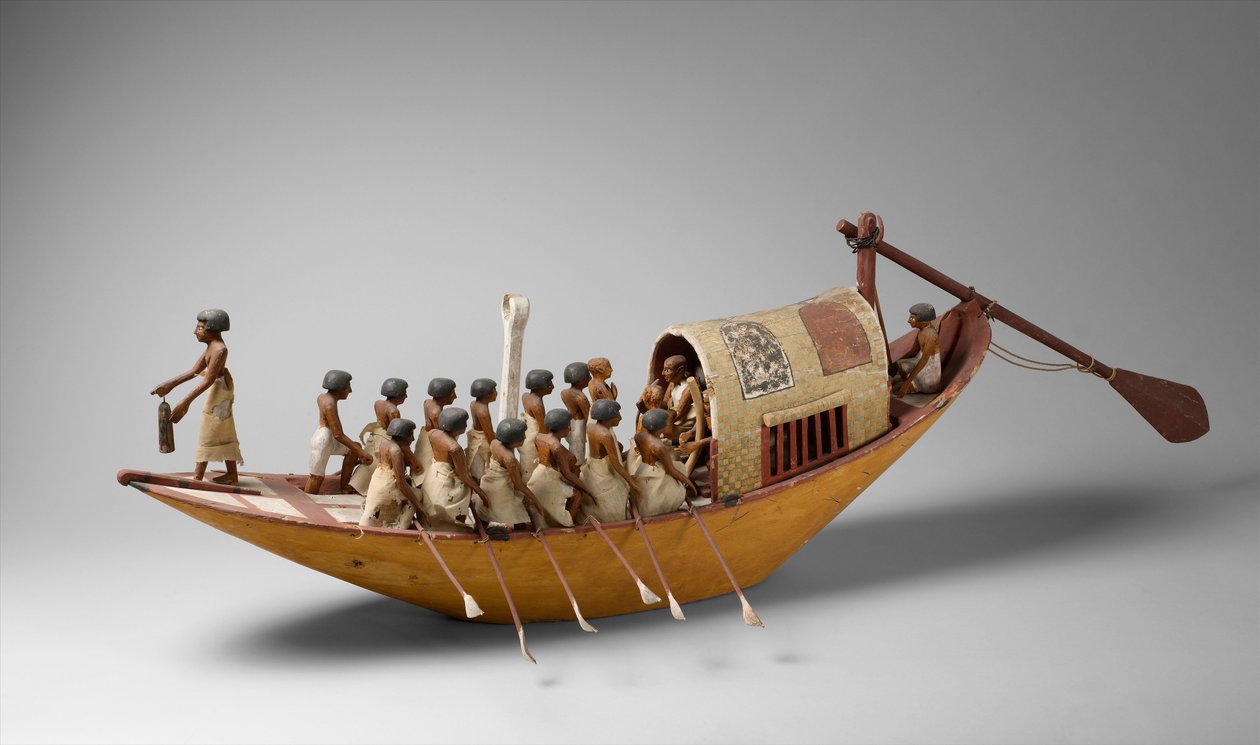 Resande båt roddes från graven av Meketre, c.1981–1975 f.Kr. (trä, färg, gesso, linnegarn och linne) av Egyptian 12th Dynasty