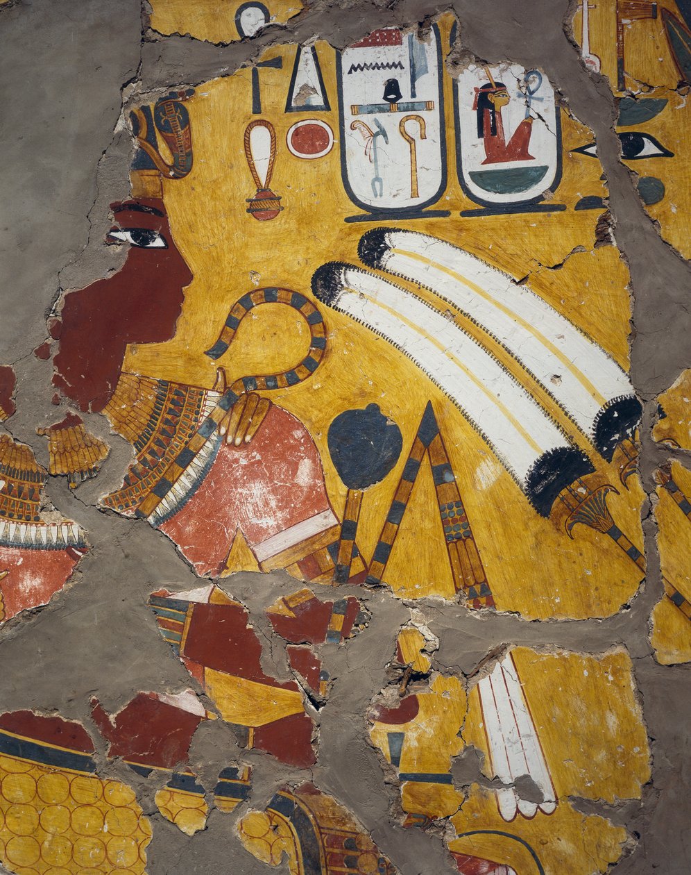 Amenhotep III med flabellum, spira och svärd, målning från Amenhotep III:s grav i Thebe, Egyptisk civilisation, Nya riket, XVIII:e dynastin av Egyptian 18th Dynasty