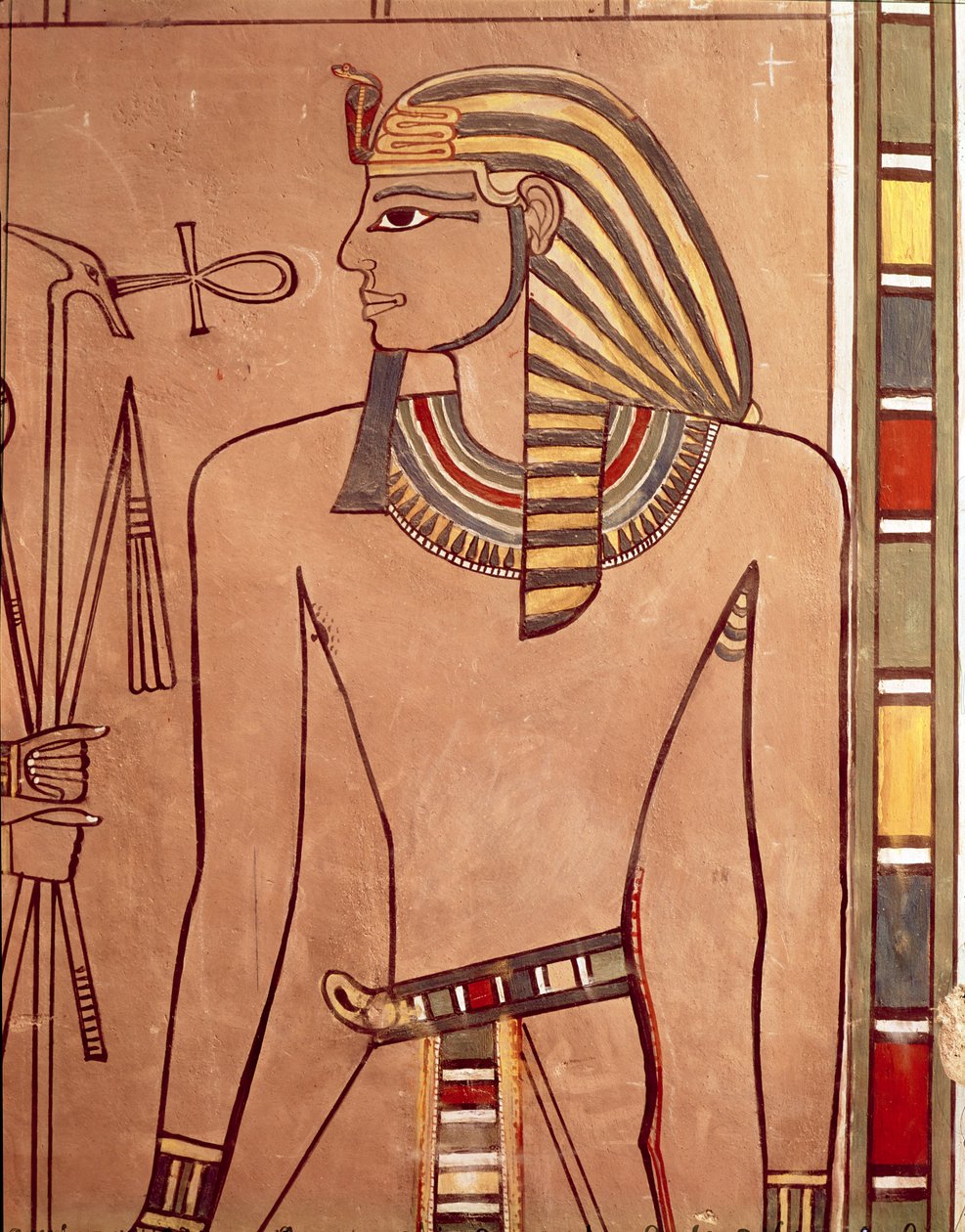 Amenhotep II (c.1427-1392 f.Kr.) med en ankh som höjs till sina läppar, från sarkofagkammaren i hans grav, New Kingdom (målad kalksten) av Egyptian 18th Dynasty