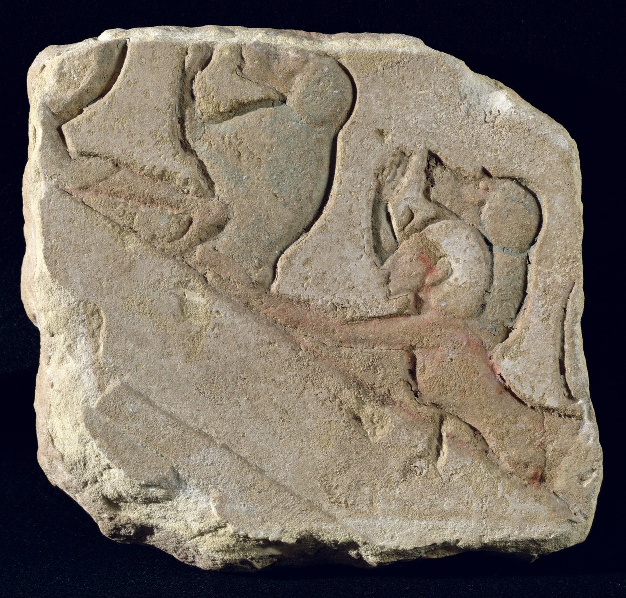 Amenophis IV (Akhenaten) med babianer, New Kingdom (målad sten) av Egyptian 18th Dynasty