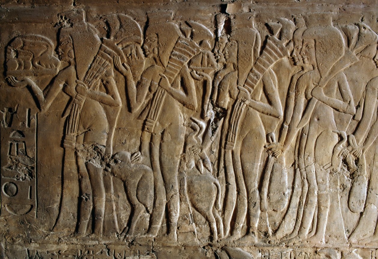 Basrelief från graven av Maia, Tutankhamons amma, Saqqara, Egypten, Egyptisk civilisation, Nya riket, XVIII:e dynastin, Detalj av Egyptian 18th Dynasty