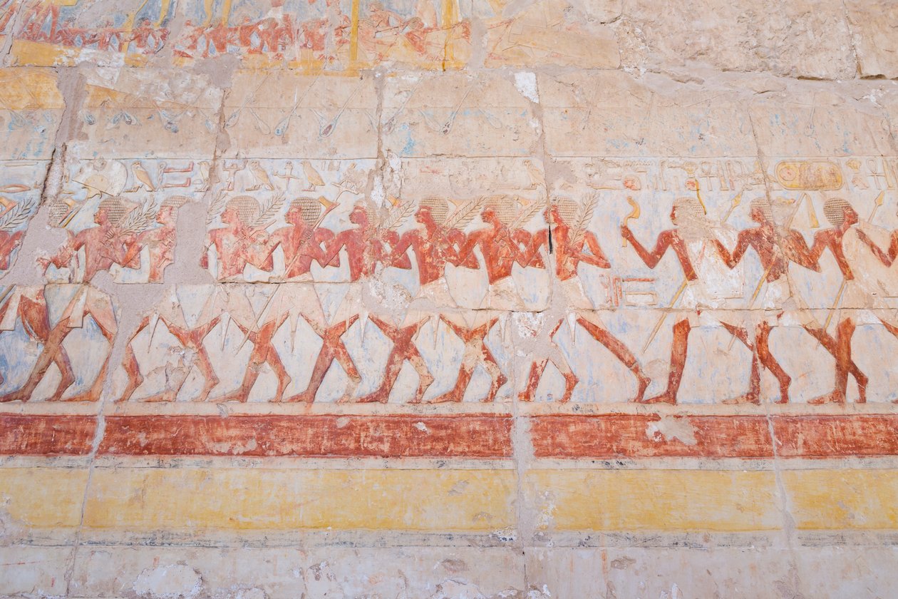 Basreliefristning av Hatshepsuts resa till landet Punt (Somalia), Hatshepsut-templet i Deir Al Bahari, Luxor, Egypten (foto) av Egyptian 18th Dynasty