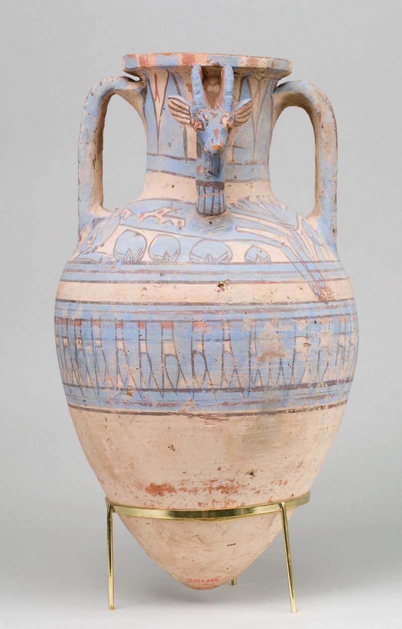 Blåmålad Ibex Amphora från Malqata, ca 1390–1353 f.Kr. (keramik, vit krämglas, färg) av Egyptian 18th Dynasty
