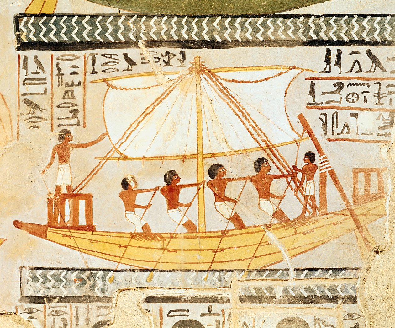 Båtsmän på Nilen, från Sennefers grav, Nya kungariket (väggmålning) av Egyptian 18th Dynasty