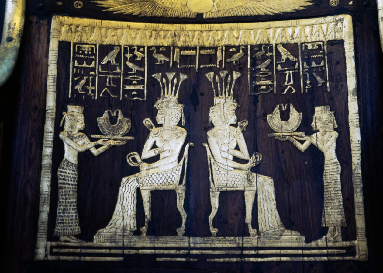 Stolsryggstöd föreställande prinsessan Sitamon, Yuya-graven, Konungarnas dal, Egypten, Egyptisk civilisation, Nya riket, XVIII:e dynastin av Egyptian 18th Dynasty