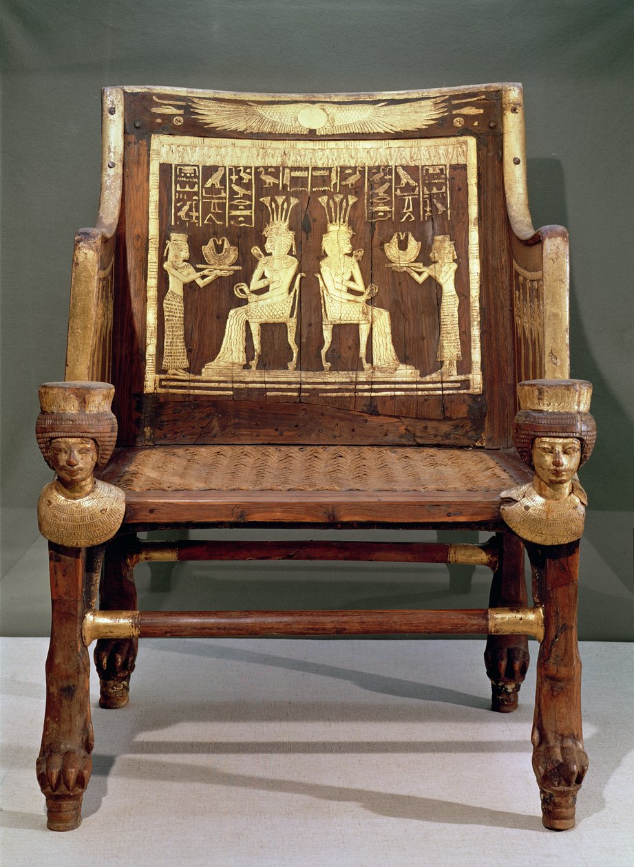 Stol som tillhör prinsessan Satamun, dotter till Amenophis III, New Kingdom, ca 1391-1353 f.Kr. (trä & förgylld brons) av Egyptian 18th Dynasty