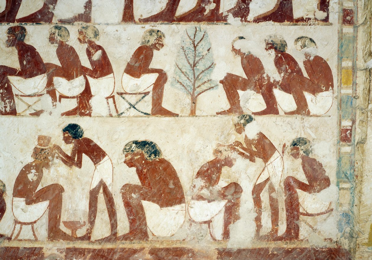 Klippning av soldaternas hår, fresk, sydvägg, västra tvärkammaren, Userhats grav, lärare och skriftlärare under Amenhotep II:s regeringstid, även känd som grav TT56, Sheikh Abd el-Qurna, Thebe. Egyptisk civilisation, Nya kungariket, dynasti XVIII. av Egyptian 18th Dynasty