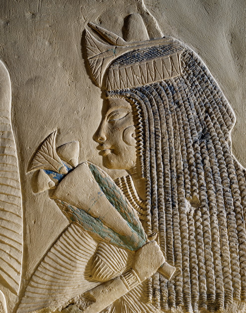 Dejat, detalj från den målade basreliefen föreställande Imenmes och Dejat, föräldrar till general Imeneminet, från graven i Memphis, Egyptiska civilisationen, Nya riket, XVIII:e dynastin av Egyptian 18th Dynasty