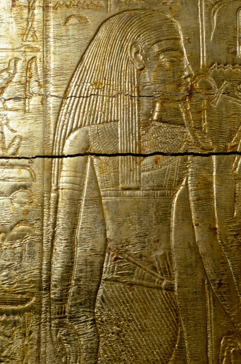 Detalj från gravyr av guldtäckt kapell av Tutankhamon, Från Tutankhamons grav, Egyptisk civilisation, Nya kungariket, Dynasti XVIII av Egyptian 18th Dynasty