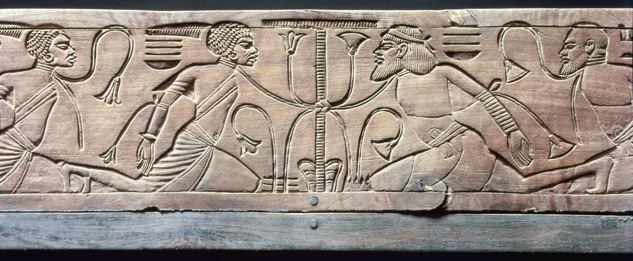 Detalj från Tutankhamons ceremoniella fotpall (ca 1370-52 f.Kr.) Nya kungariket (trä) av Egyptian 18th Dynasty
