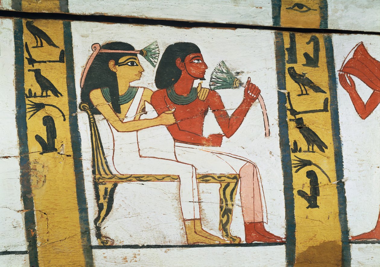 Detalj av dekorationen av en sarkofag av The Lady of Madja, New Kingdom, ca 1450 f.Kr. (målat trä) av Egyptian 18th Dynasty