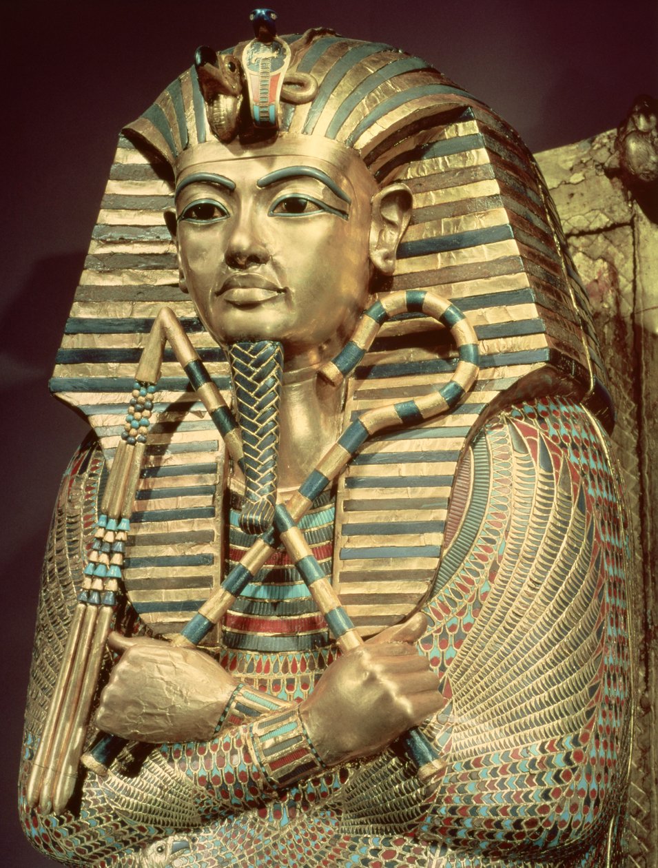 Detalj av Tutankhamons andra mumiformade kista av Egyptian 18th Dynasty