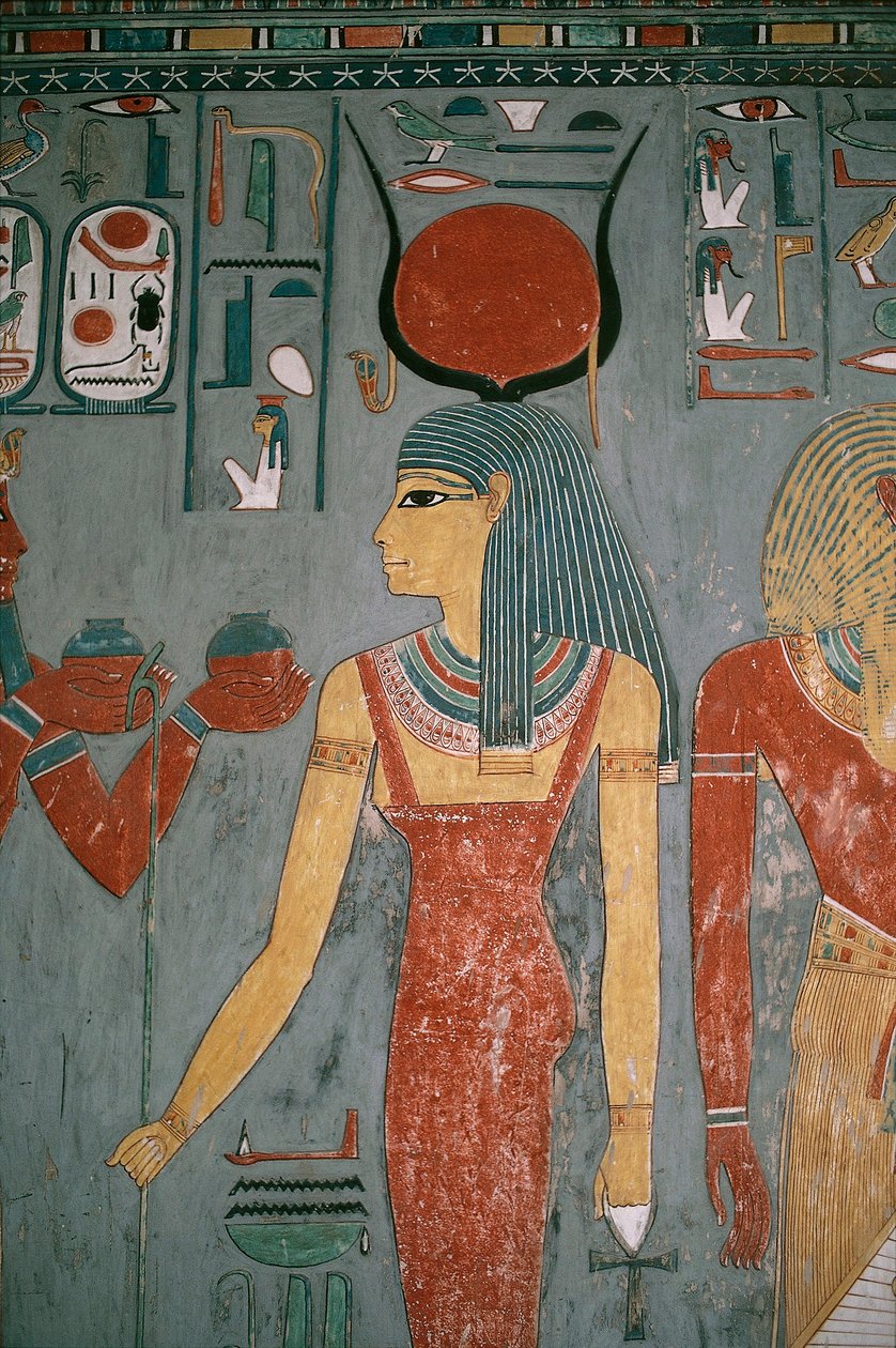 Egypten, Antika Thebe, Luxor, Konungarnas dal, Horemhebs grav, Muralmålning föreställande gudinnan Isis, Nya riket, XVIII:e dynastin av Egyptian 18th Dynasty