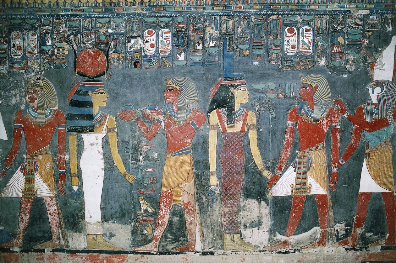 Egypten, Luxor, Konungarnas dal, Horemhebs grav, muralmålning av Egyptian 18th Dynasty