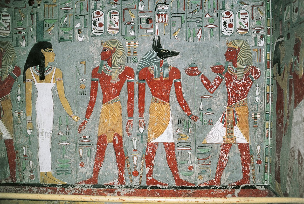 Egypten, Luxor, Konungarnas dal, Horemhebs grav, muralmålning av Egyptian 18th Dynasty