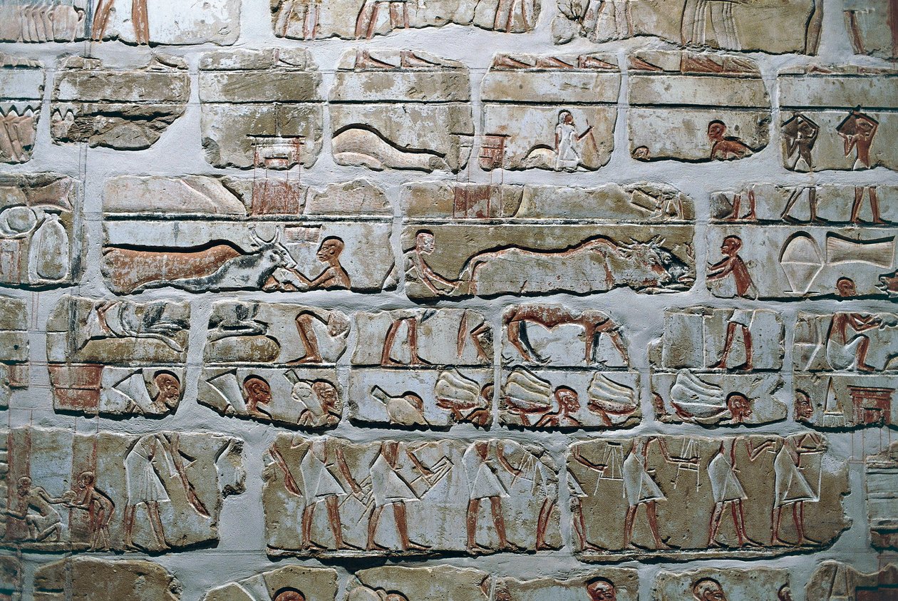 Egypten, Thebe, Luzor, Karnaktemplen, Talatat-väggen från Amenhotep IV:s tempel av Egyptian 18th Dynasty