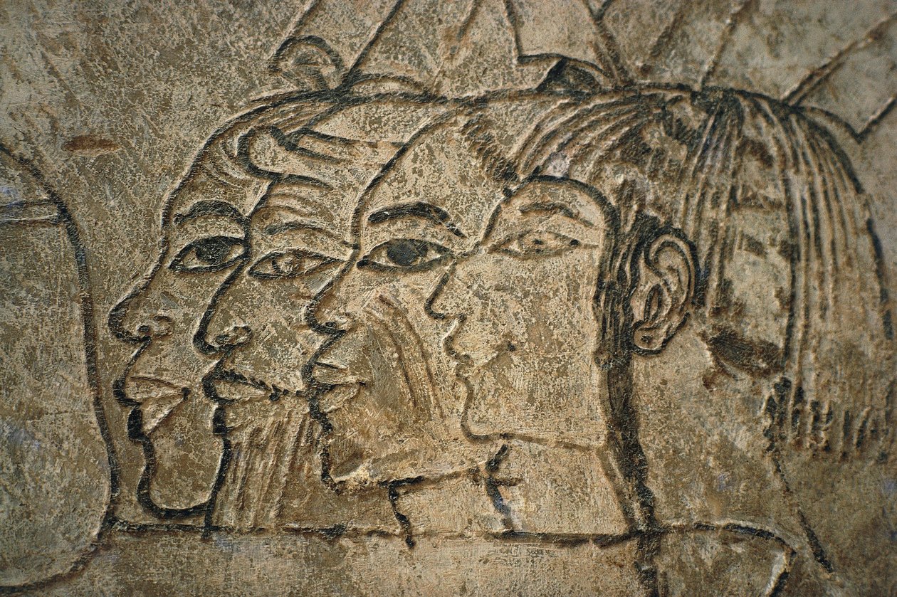 Egypten, West Thebe, Sheikh Adn el-Qurna. Ramos grav. Väggritningar av Egyptian 18th Dynasty