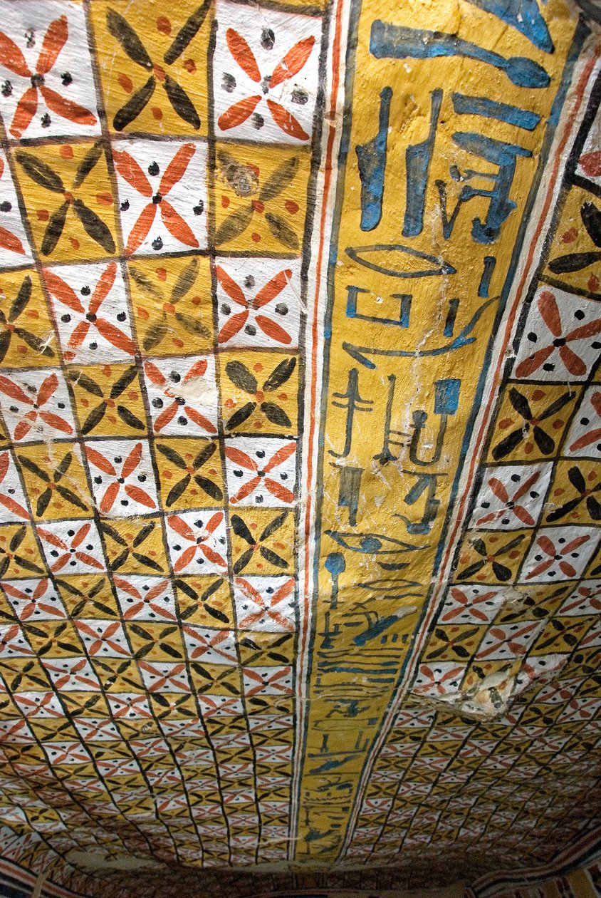 Egyptisk antikvitet: tak dekorerad med geometriska motiv, Tomb of Roy (TT255). 18:e dynasti. Från västbanken av Luxor, Egypten av Egyptian 18th Dynasty
