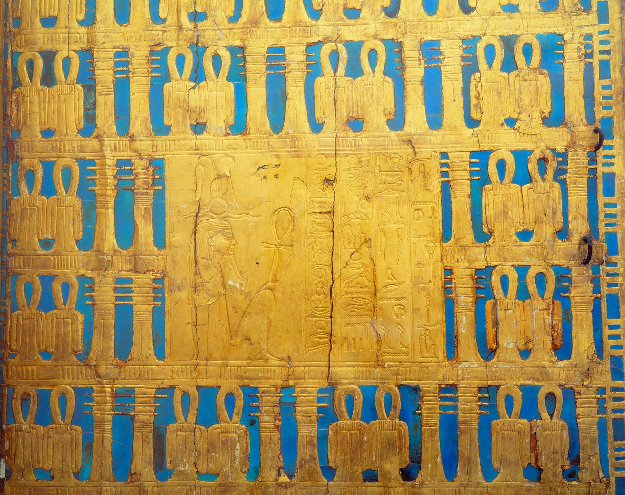 Egyptisk antikvitet: detaljer om kapelllådan. Tresor av Tutankhamun (All-Ankh-amun) av Egyptian 18th Dynasty
