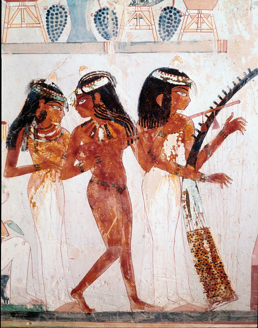 Egyptisk antikvitet: musiker. Nakhts grav. 18:e dynasti. 1410 f.Kr. Necropolis of Gournah (Sheikh Abd al-Gournah), Egypten av Egyptian 18th Dynasty