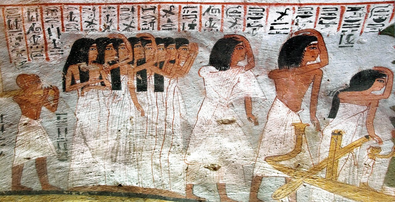 Egyptisk antikvitet: procession av gråt. Målning av Roys grav av Egyptian 18th Dynasty