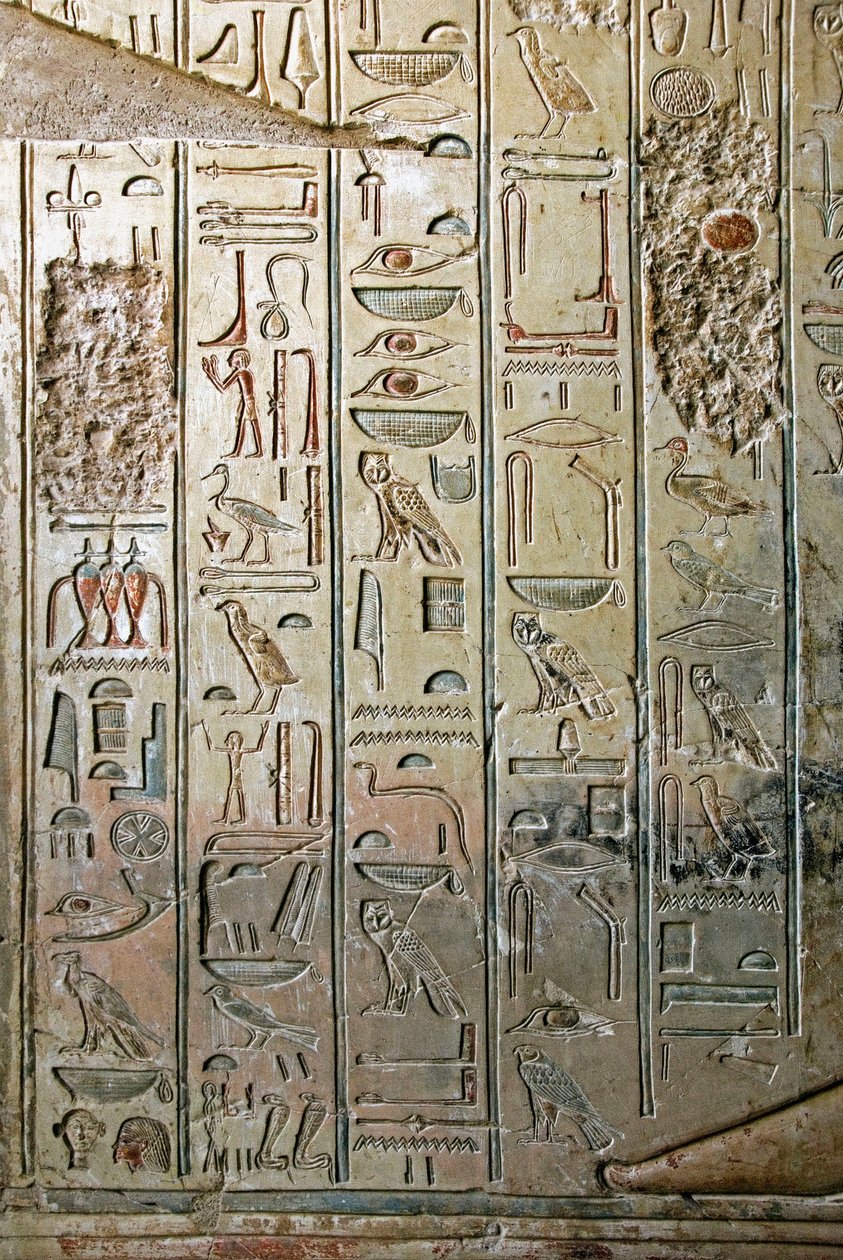 Egyptisk antikvitet: relief och hieroglyfer av graven av Kha em Het (Khaemhat) vindsinspektör och skrivare vid Amenophis III:s hov (TT57). 18:e dynasti. 1530-1290 f.Kr. Vallee des Nobles. Luxor, Västbanken, Egypten av Egyptian 18th Dynasty