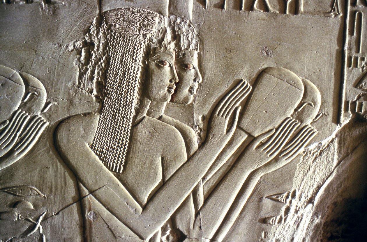 Egyptisk antikvitet: unga flickor ger offer. Kheruefs grav (TT 192) (18:e dynastin av Egyptian 18th Dynasty