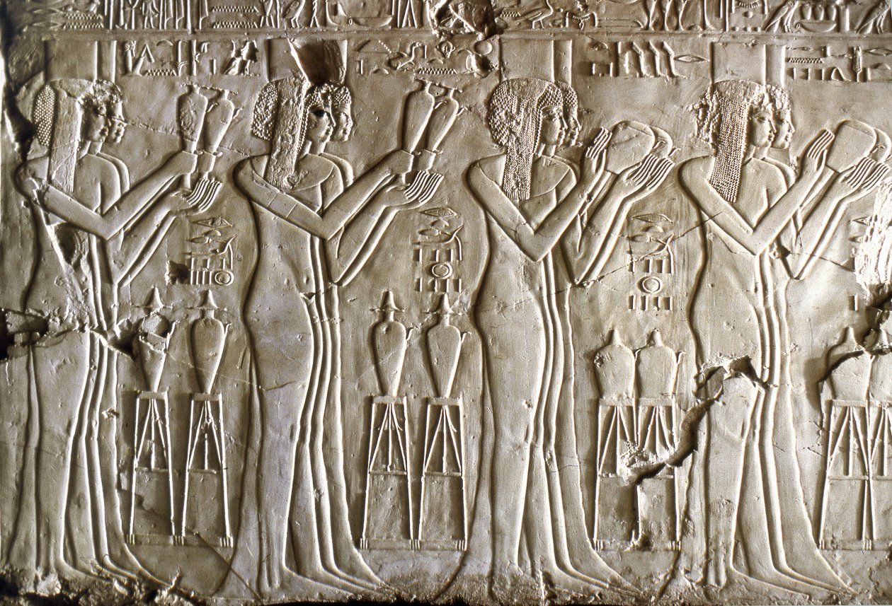 Egyptisk antikvitet: unga flickor ger offer. Kheruefs grav (TT 192) (18:e dynastin av Egyptian 18th Dynasty