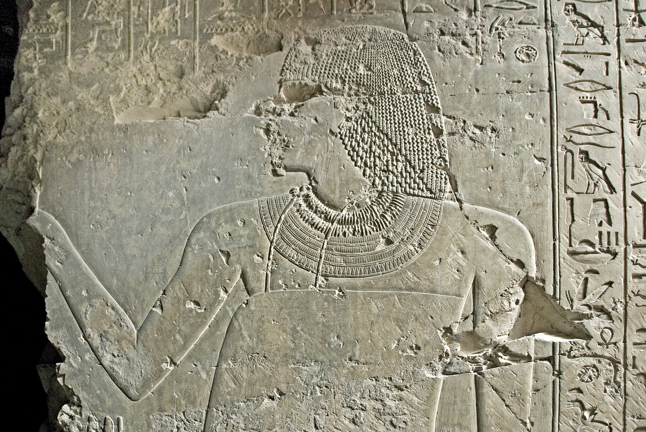 Egyptisk antikvitet: representation av vizir Ramose. Låg relief av hans grav (18:e dynasti). Luxor, Thebe, adelsgraven Egypten av Egyptian 18th Dynasty