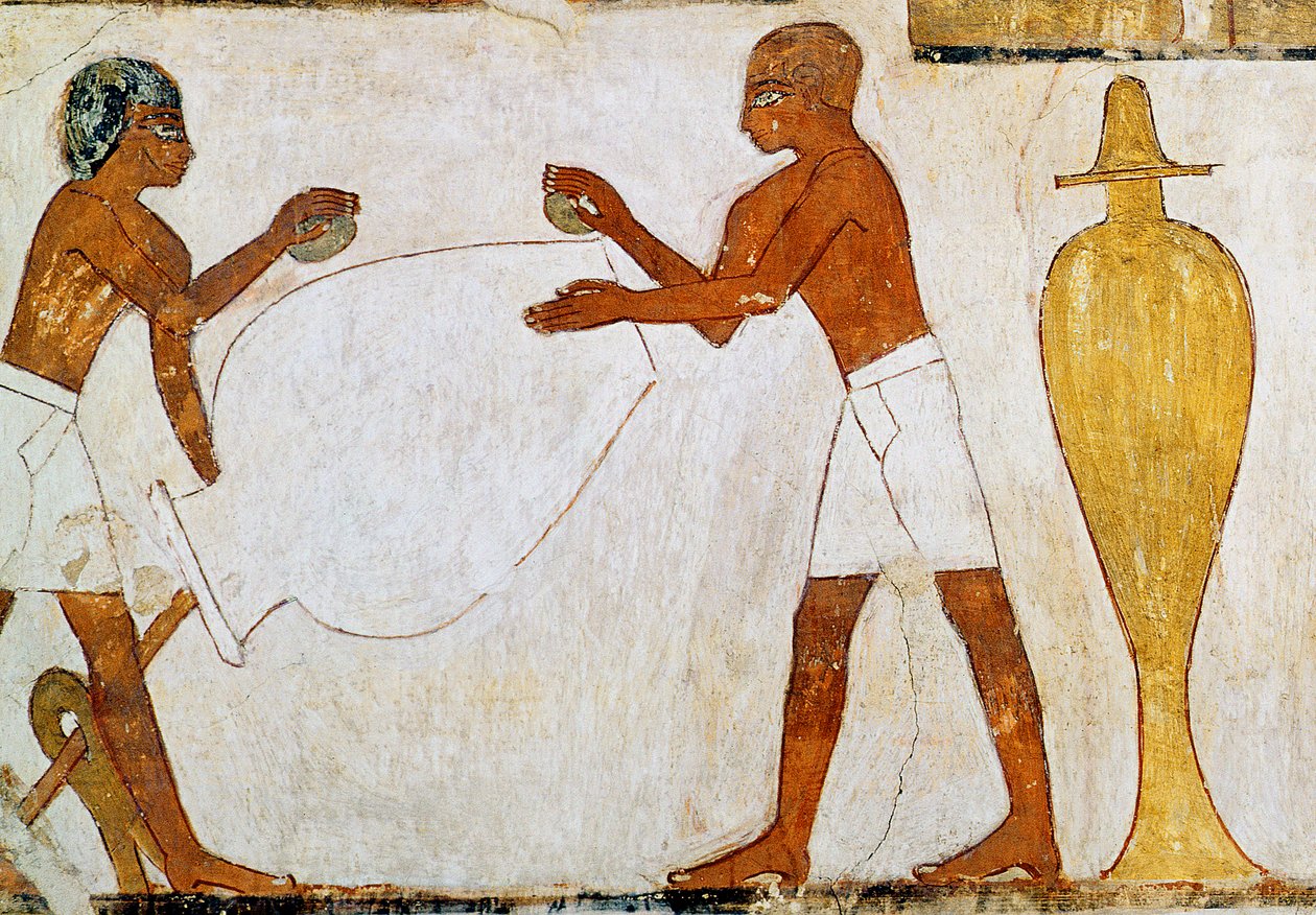 Gravering och polering av vaser i guld och silver, från Rekhmires grav av Egyptian 18th Dynasty