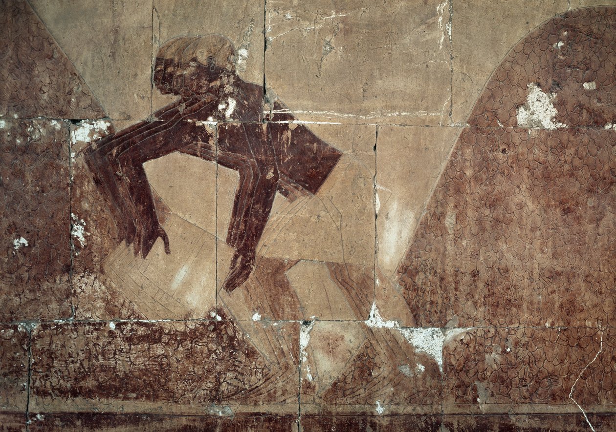 Utbyte av mat, detalj av scen föreställande expeditionen till landet Punt, målad relief, Kolonnaden i Punt, Hatshepsuts dödstempel, Deir el-Bahari, Theban Necropolis, Egyptisk civilisation, Nya riket, XVIII:e dynastin av Egyptian 18th Dynasty