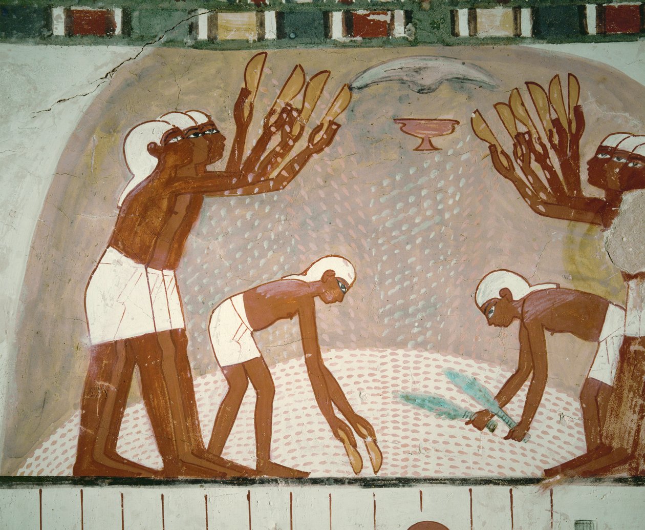 Bönder som vinner spannmål (muralmålning) av Egyptian 18th Dynasty
