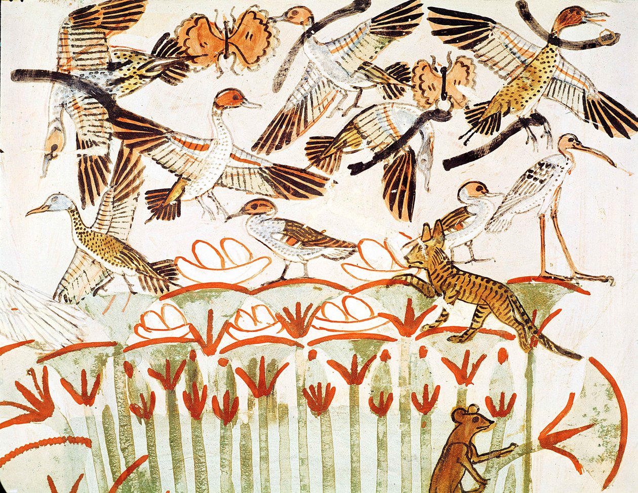 Fiske och fågelfågel i myrarna, detalj av fåglarna, från Tomb Chapel of Menna, New Kingdom (väggmålning) av Egyptian 18th Dynasty