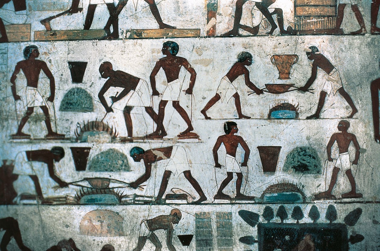 Gjuteriverksamhet, South Wall of the Tomb of Rekhmire, New Kingdom (väggmålning) av Egyptian 18th Dynasty