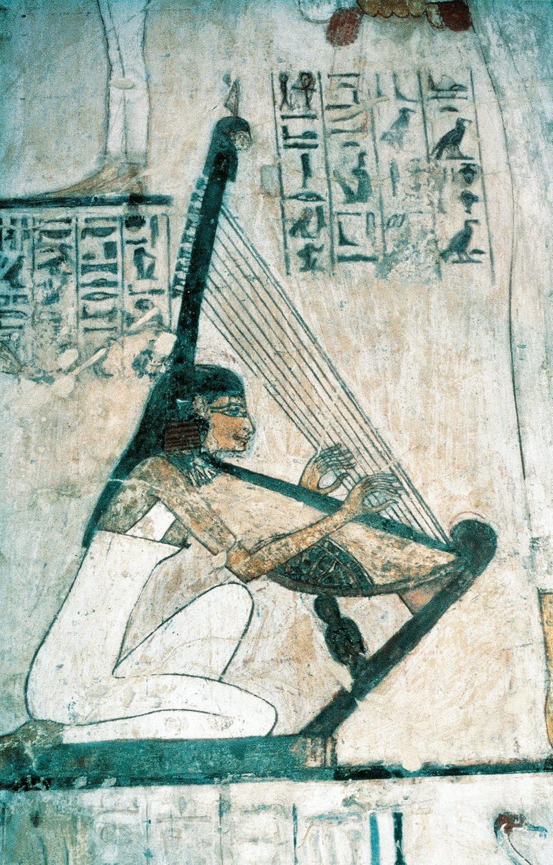 Fresker som visar scenen för begravningsbankett, med harpist, från New Kingdom av Egyptian 18th Dynasty