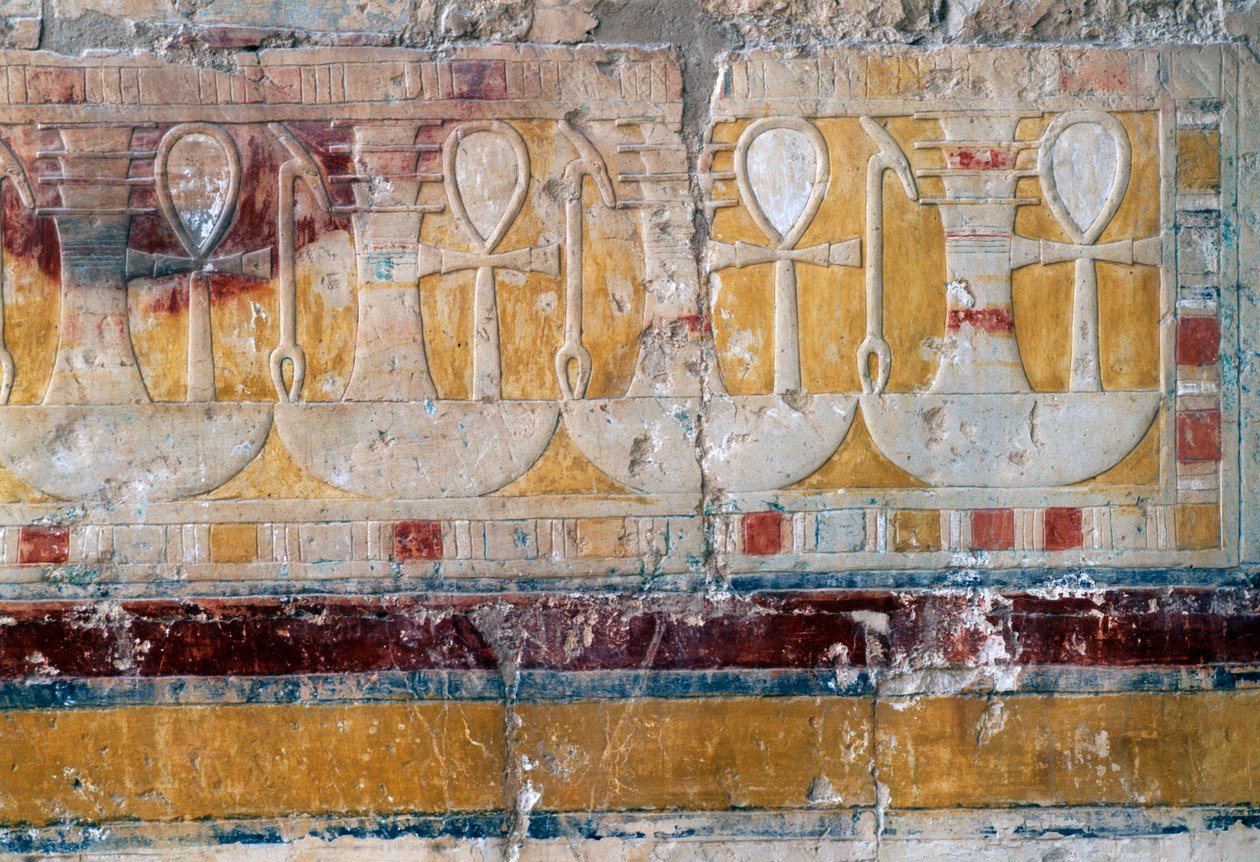 Fris med hieroglyfer, Hatshepsuts dödstempel, Deir el-Bahari, Theban Necropolis (UNESCO:s världsarvslista) av Egyptian 18th Dynasty